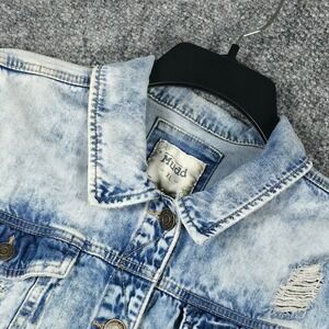 Mudd Womens Distressed Acid Wash Denim Trucker Jacket Light Blue XL